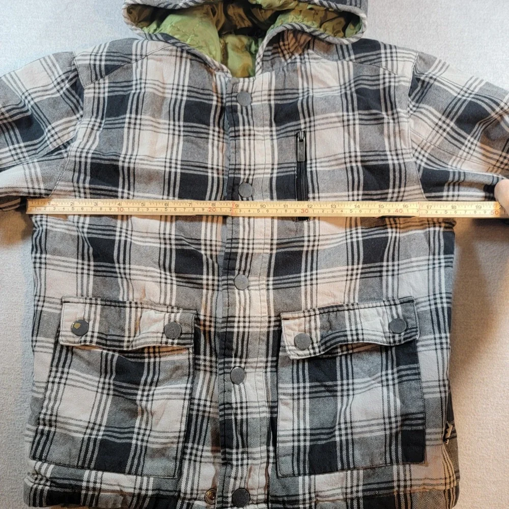Plaid Hooded Jacket Kids Size Unknown Black White Gray Good Flannel
